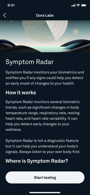 Oura has a new experimental feature called Symptom Radar