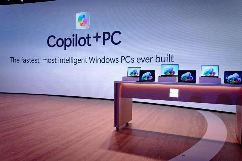 Some of the newest laptops that will support Microsoft Copilot+ PC on display at an event on May 20, 2024. Photo credit: Ken Yeung/VentureBeat