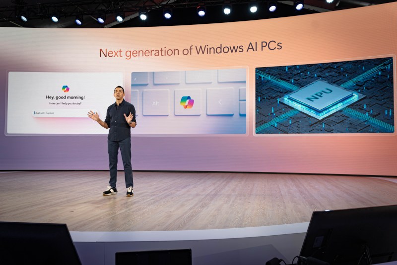 Microsoft's Yusef Mehdi explains the next-generation of Windows AI PCs, outlining three key components that will be a part of every device. Photo credit: Ken Yeung/VentureBeat