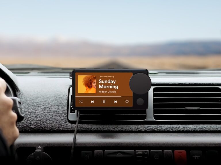 Spotify Car Thing installed on car dashboard