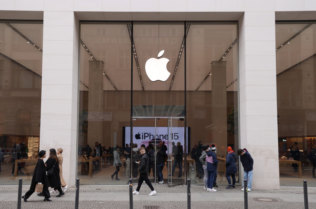 People walk past an Apple Store on March 25, 2024 in Berlin, Germany.