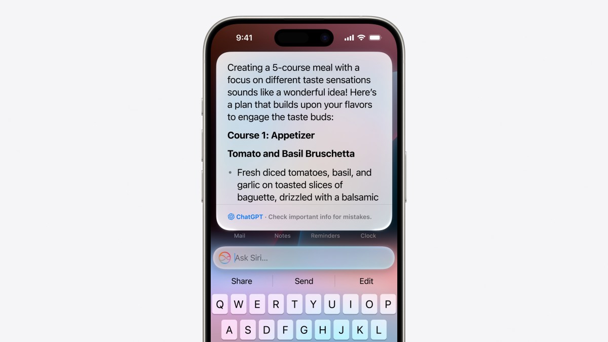 ChatGPT in use on iOS, as showcased during WWDC 2024