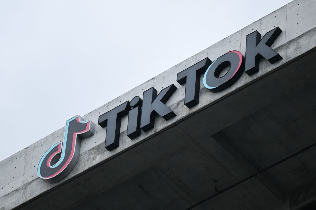The TikTok logo is displayed on signage outside TikTok social media app company offices in Culver City, California.