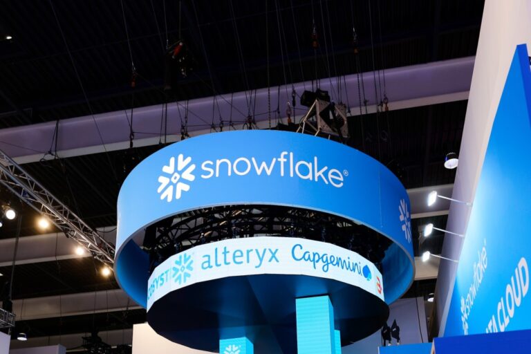 Snowflake's company logo at a conference in Barcelona