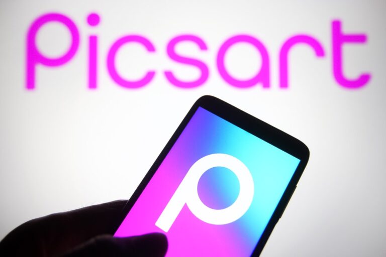 The Picsart logo on a phone